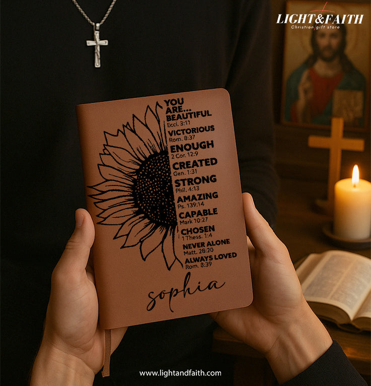 Personalized Christian Journal with "You are..", Custom Name Prayer & Faith Notebook, Religious Gift, First Communion Gifts, Birthday. NBLAF54